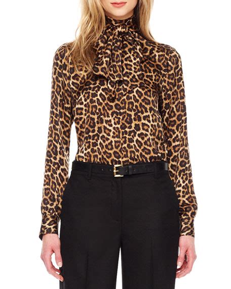 michael kors leopard print bow blouse|Michael Kors Leopard print Blouse with Bow Tie, Sz M .